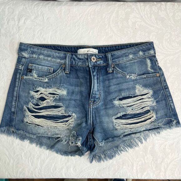 KanCan Destructed Torn Denim Jean Shorts Raw Hem Size Medium - Picture 7 of 7